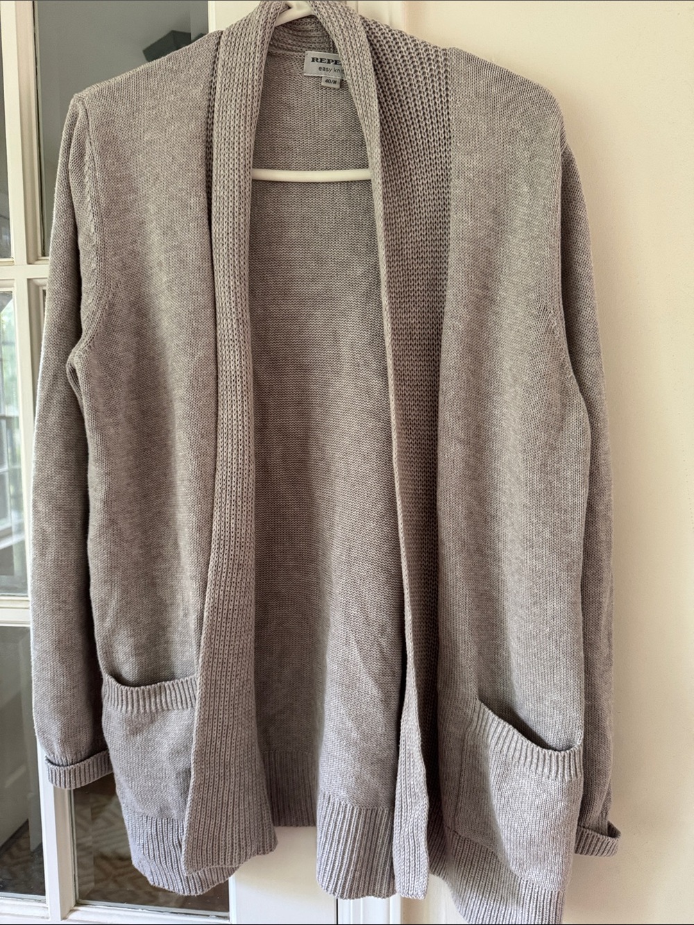 Repeat Women's Open-Front Cardigan Sweater in Taupe